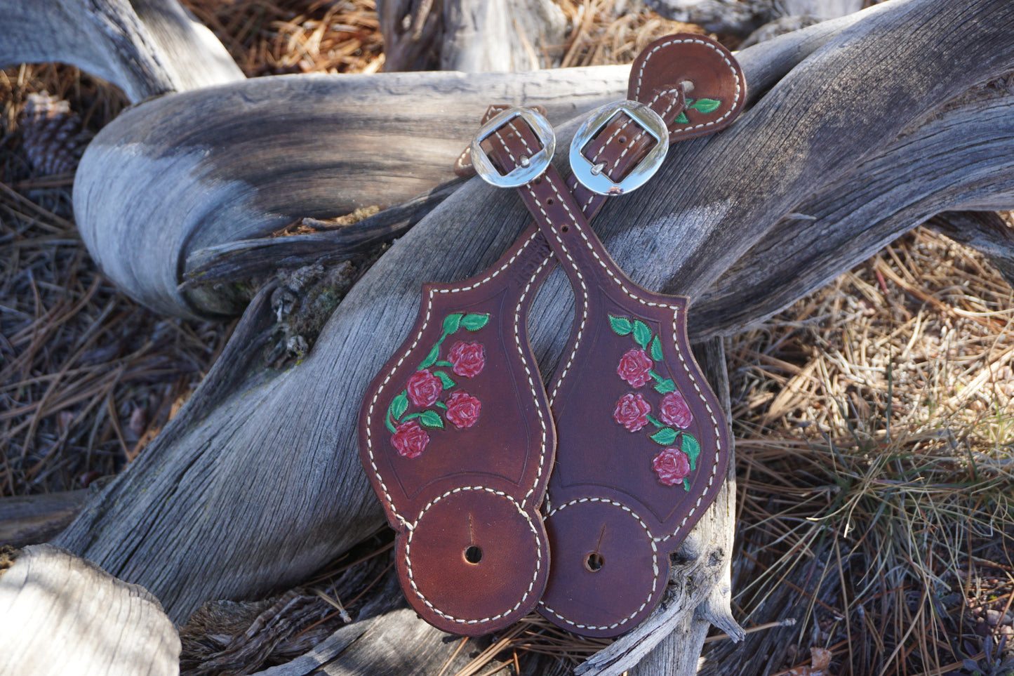 Spur Strap Hand painted Roses