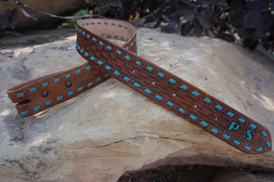 Hand Tooled BUCKSTITCHED Leather Belt