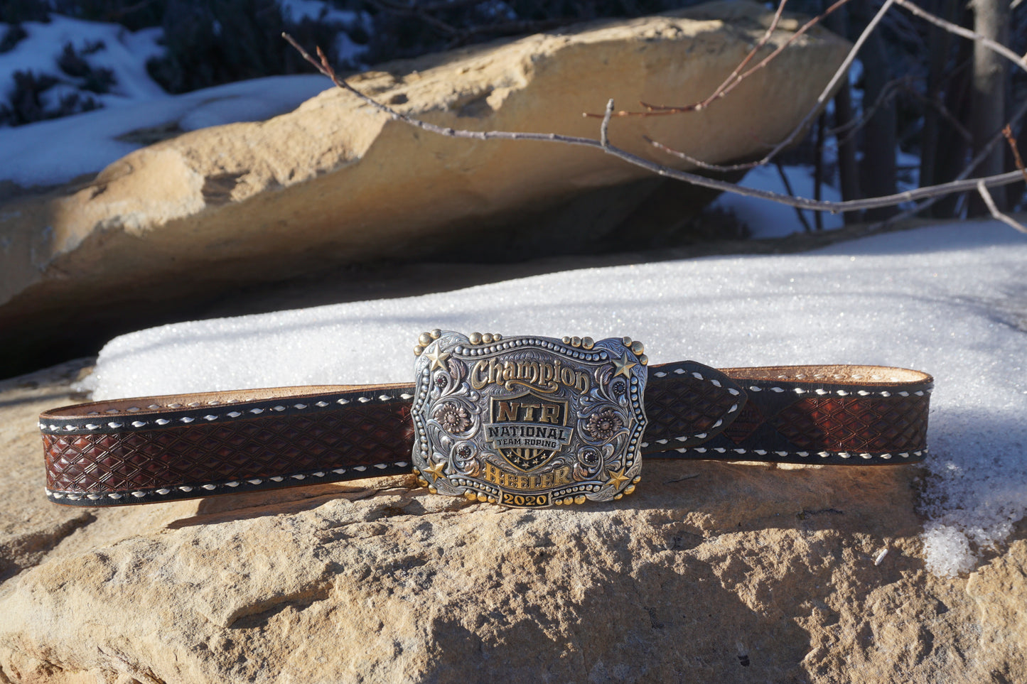 Western Buckstitched Leather Belt