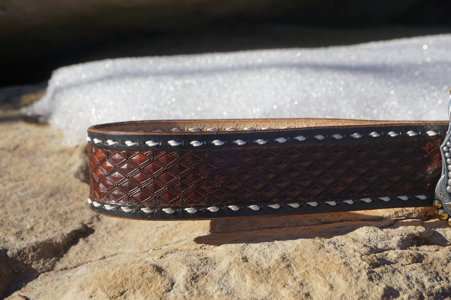 Western Buckstitched Leather Belt